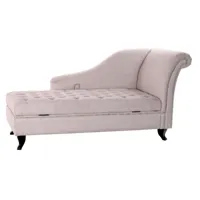 chaise longue, méridienne en polyester rose clair et bois noir  - longueur 165   x profondeur 69  x hauteur 83  cm