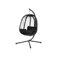 fauteuil suspendu 100x105x177 cm noir en acier avec structure et coussin d'assise 150kg ml-design