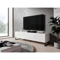 furnix meuble tv/ banc tv avec pieds en métal zibo 160 cm style moderne avec compartiments fermés blanc mat/ blanc brillant
