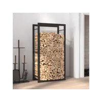portant de bois de chauffage porte-bûches - abri de stockage pour jardin - noir mat 50x28x94 cm acier meuble pro frco65026