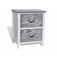 table de nuit chevet commode armoire meuble chambre gris et blanc 38x28x45 cm bois de paulownia helloshop26 1402041
