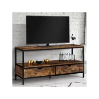 meuble tv 113 cm dayton 2 tiroirs bois effet vieilli design industriel