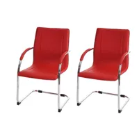 lot de 2 chaises bureau visiteur en synthétique rouge avec accoudoir bur04066