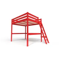lit mezzanine bois avec échelle sylvia 160x200  rouge sylvia160ech-red