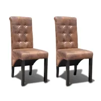 2 chaises de cuisine salon salle à manger classiques daim marron vieillit helloshop26 1902037par2
