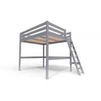 lit mezzanine bois avec échelle sylvia 160x200  gris aluminium sylvia160ech-ga