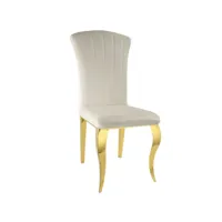 chaise baroque en velours et pieds métal doré brillant kania - lot de 6-couleur beige clair