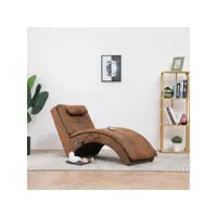 chaise longue de massage  bain de soleil transat avec oreiller marron similicuir daim meuble pro frco19158