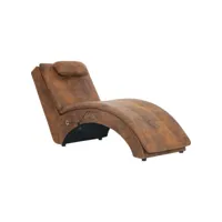 fauteuil scandinave chaise longue de massage avec oreiller charge 110 kg marron similicuir daim ,142x55x73cm