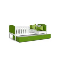 lit gigogne tomy 90x190 blanc - vert livré avec sommiers, tiroir et matelas en mousse de 7cm