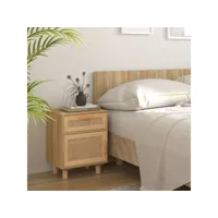 table de chevet table d'appoint  table de nuit marron bois de pin massif et rotin naturel - meuble pro frco30569
