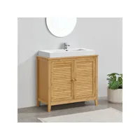 meuble sous lavabo värmdö avec 2 portes en bambou 60 x 67 x 30 cm [en.casa]