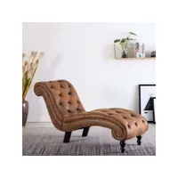 chaise longue  bain de soleil transat marron similicuir daim meuble pro frco42383