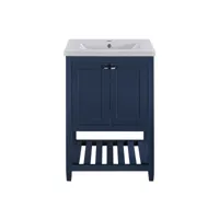 meuble vasque 61cm avec 2 portes et 1 étagère bleu
