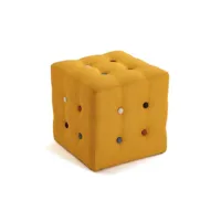 versa botones tabouret puff carré repose-pieds pour le salon ou la chambre, , dimensions (h x l x l) 35 x 35 x 35 cm, coton, couleur: moutarde jaune 19501510