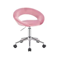 fauteuil de bureau tabouret de travail à roulettes réglables velours rose helloshop26 19_0000107