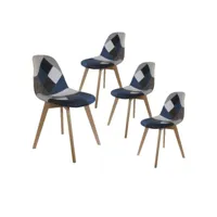 damas - lot de 4 chaises patchwork bleu et gris