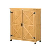 armoire de jardin sur pied table de rempotage 2 en 1 - double porte, 2 étagères - bois de sapin pré-huilé