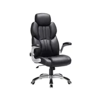 siège de bureau pivotant fauteuil ergonomique avec accoudoirs pliables 150 kg noir helloshop26 12_0000968