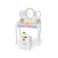 coiffeuse pour enfants avec miroir amovible - 3 tiroirs - 2 boîtes - convertible bureau - style princesse pour filles, blanc