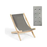 giantex chaise de plage pliable en bois 3 niveaux d'inclinaison cousssin doux amoviblecapacité 150kg pour jardin et balcon