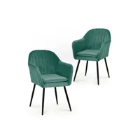 regina - lot de 2 chaises avec accoudoirs en velours vert pieds noirs regina-ver-noi-2