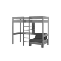 sleepy - lit mezzanine gris 90x200cm échelle centrale bureau et fauteuil