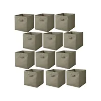 lot de 12 cubes de rangement pliables en tissus avec poignée - 30x30x30cm - taupe