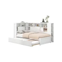lit adulte lit plateforme 90x200 cm avec lit gigogne avec compartiment de rangement blanc