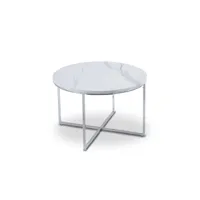 rolls - table basse ronde effet marbre blanc pieds métal gris rolls-bla