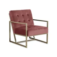 fauteuil texas velours rose pieds or