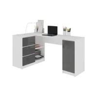 balaur - bureau informatique d'angle contemporain 155x85x77cm - 3 tiroirs gloss - table ordinateur multi-rangements - blanc/gris laqué