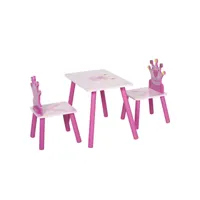 ensemble table et chaises enfant design princesse motif couronne bois pin mdf rose