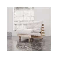 pack matelas futon ecru coton   structure en bois naturel 90x200