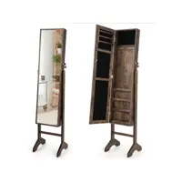armoire à bijoux sur pieds 3 en 1 - miroir hd, 120 x 31.5 cm avec clés, rangement pour cosmétiques et bijoux style industriel, marron