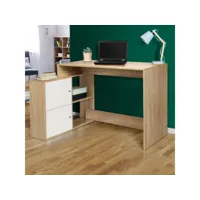 bureau d'angle en forme de l bob avec portes façon hêtre et blanc