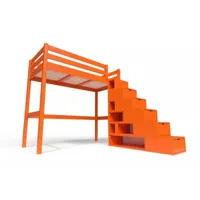 lit mezzanine bois avec escalier cube sylvia 90x200 orange cube90-o