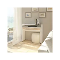 bureau extensible / coiffeuse - pecan - 100 cm - blanc mat / effet chêne - 2 tiroirs