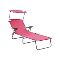transat chaise longue bain de soleil lit de jardin terrasse meuble d'extérieur avec auvent acier rose helloshop26 02_0012268