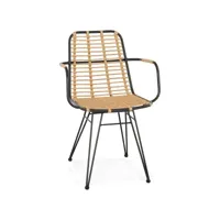 chaise avec accoudoirs 'bastia' en rotin couleur naturelle et métal noir chaise avec accoudoirs 'bastia' en rotin couleur naturelle et métal noir