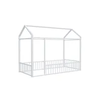 lit cabane pour enfant 90x200cm en métal avec barrière - blanc