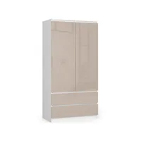 blanca - armoire 2 portes style moderne chambre à coucher - 90x180x51 - 2 tiroirs - dressing - beige
