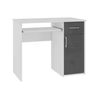 torpe - bureau informatique contemporain 90x74x50 cm - taille compacte + support clavier + tiroir - table ordinateur - blanc/gris laqué
