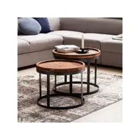 finebuy tables gigognes ensemble deux pièces bois massif 53 x 45 x 53 cm  table d'appoint style maison de campagne  meubles en bois table basse  table de salon jambes métalliques