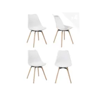 lot de 4 chaises scandinaves pieds bois, coussin mia (blanc) 388