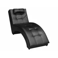 chaise longue  bain de soleil transat avec oreiller noir similicuir meuble pro frco18140