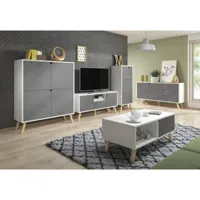 ensemble de meubles salon - blanc mat / gris mat - style design tokio