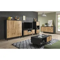 ensemble de meubles salon - noir mat - chêne wotan - style moderne bospe