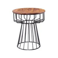 finebuy table d'appoint bois massif  métal sheesham 47 x 55 x 47 cm table basse salon  bout de canapé est - table de salon - table en bois rond
