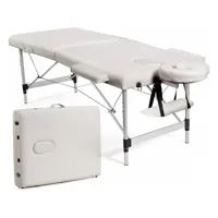 costway table de massage pliante en cuir pvc de 185cm, lit de spa portable cadre en aluminium à 2 plis réglable en hauteur avec palette à main sac de transport charge 227kg (blanc)